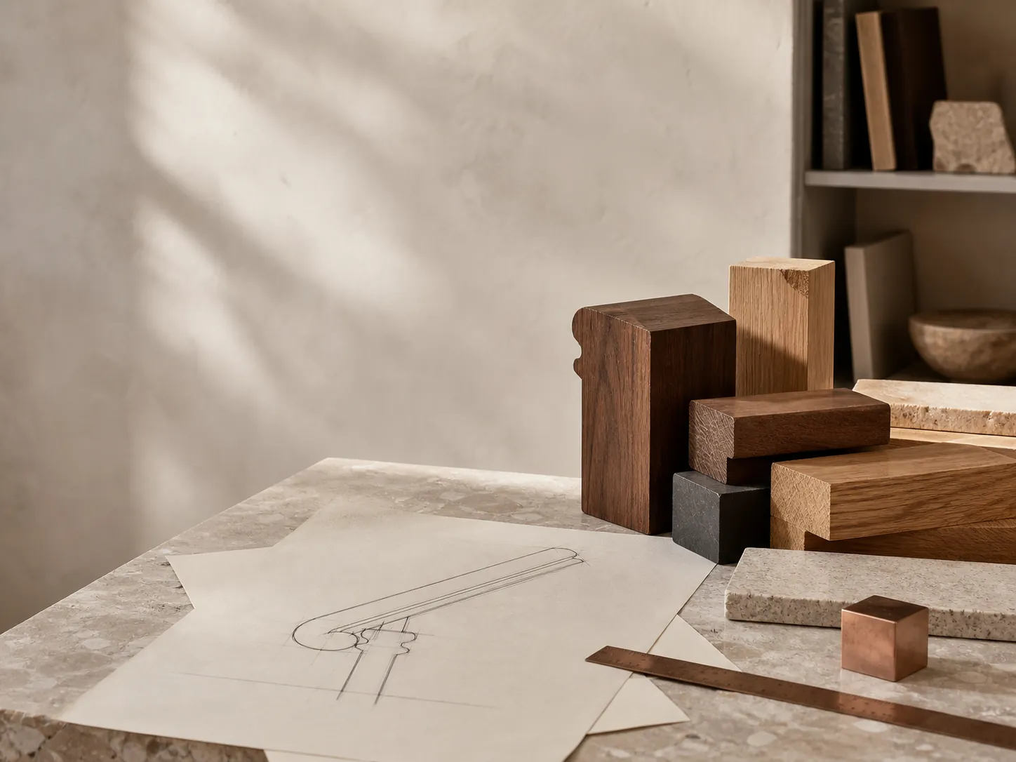 Illustrative material samples and handrail profile reference