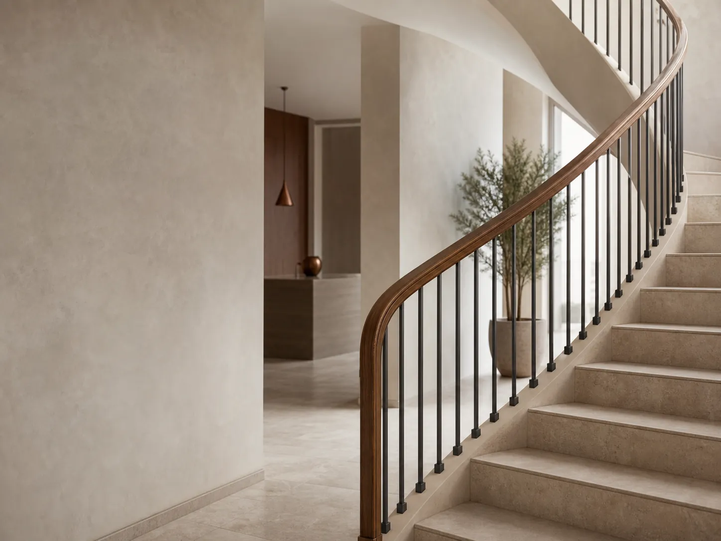 Illustrative commercial hospitality stair interior