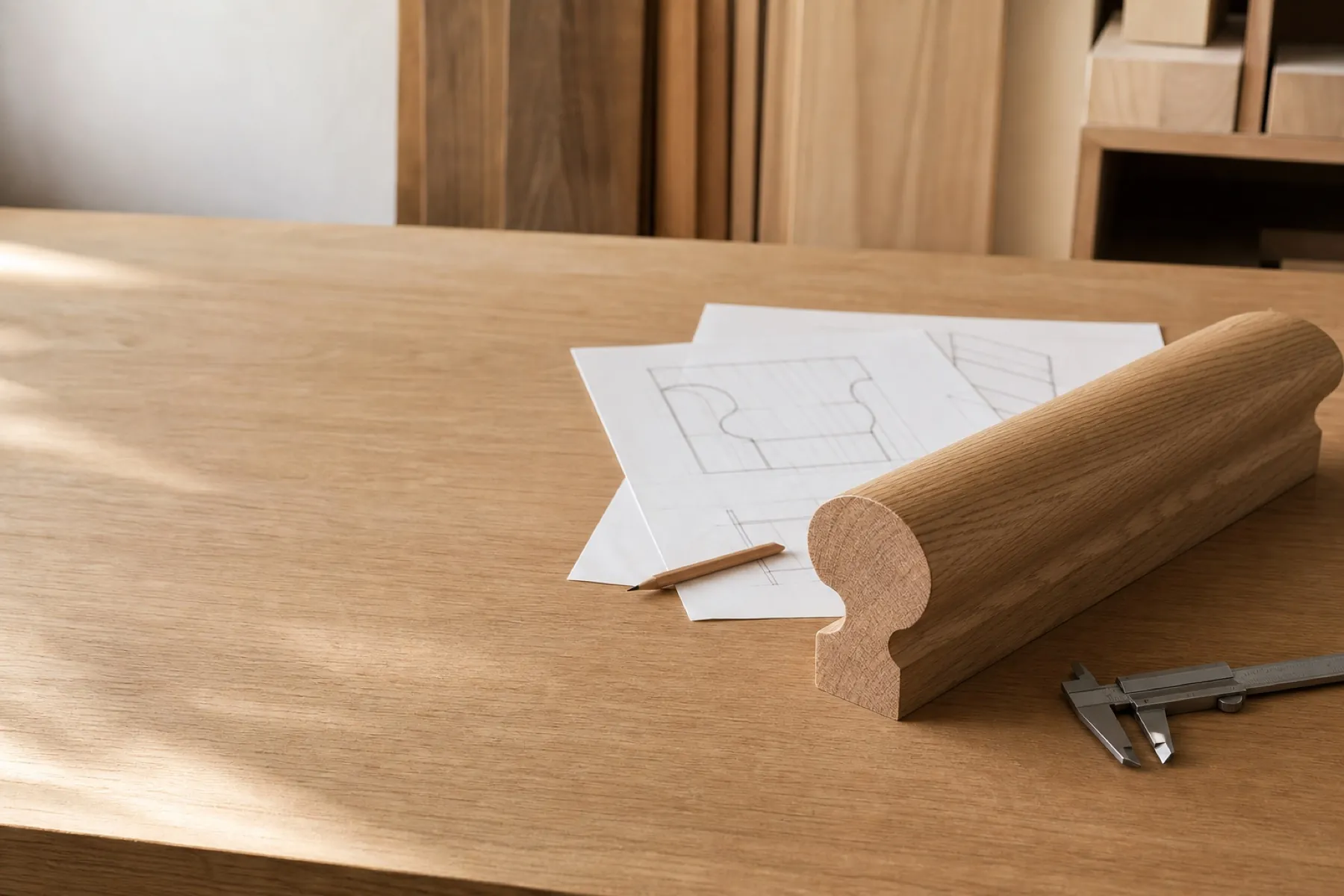Illustrative custom solid wood handrail profile drawing review